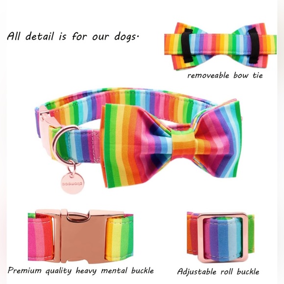 DOGWONG Rainbow Cotton Dog Collar and Bow Rainbow Pride Dog Collar large - Picture 4 of 8